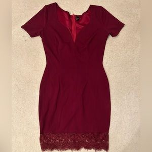 Shein Red MIDI Dress Lace Bottom Size L
